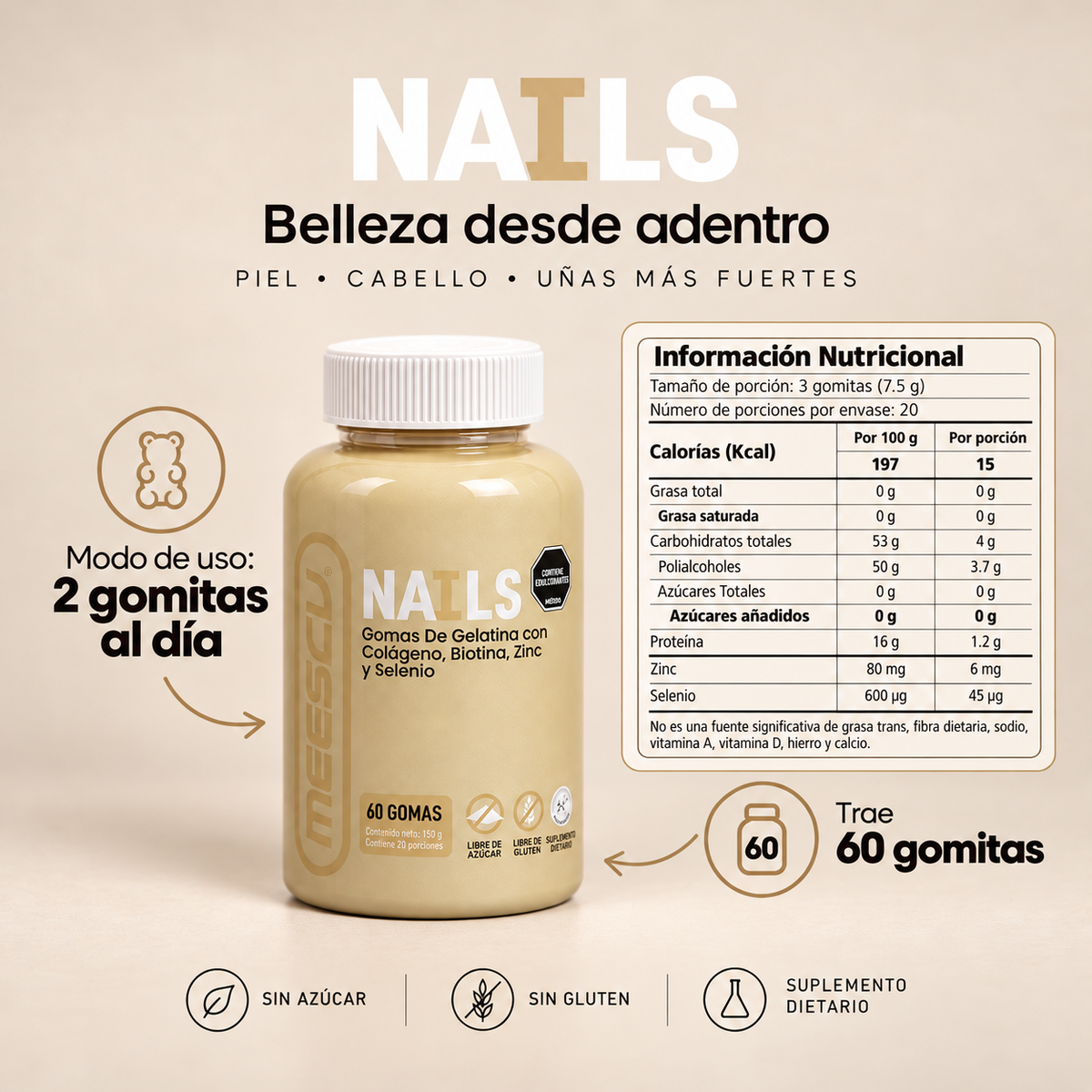 NAILS - Gomitas de colágeno para el cabello piel y uñas🤱